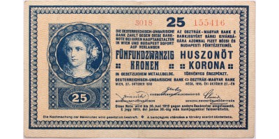 25 korona 1918 sima hátlap